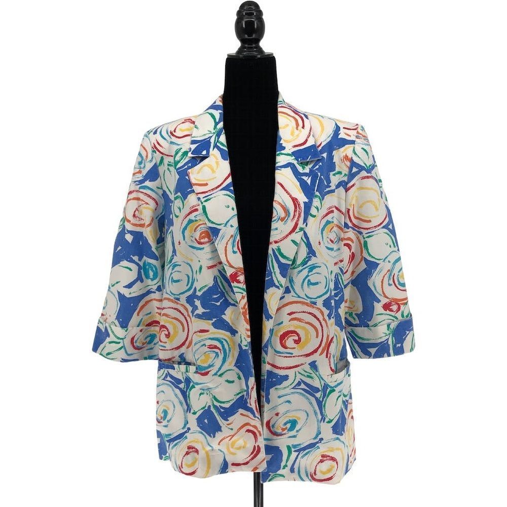 80’s Vintage Multicolor Swirl Abstract Print Lightweight Blazer Tag size 14